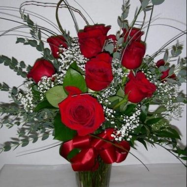One Dozen Roses in a Vase